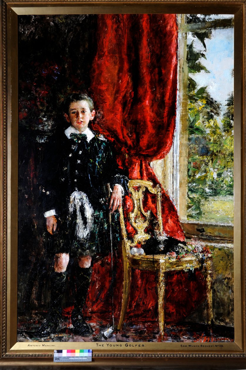 Mladý golfista (olej na plátně) od Antonio Mancini