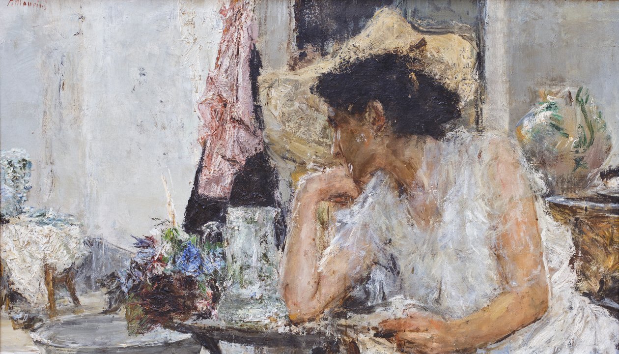 Žena na toaletě od Antonio Mancini