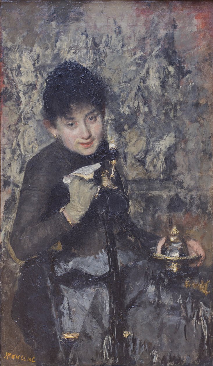 Žena s kalamářem, asi 1875 (olej na plátně) od Antonio Mancini