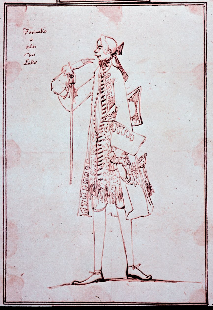 Portrét Carla Broschiho zvaného Farinelli (1705-1782) Italský kastrát (kastrát) Karikatura od Antona Maria Zanettiho (1680-1767). 18. století. Soukromá sbírka. od Antonio Maria Zanetti