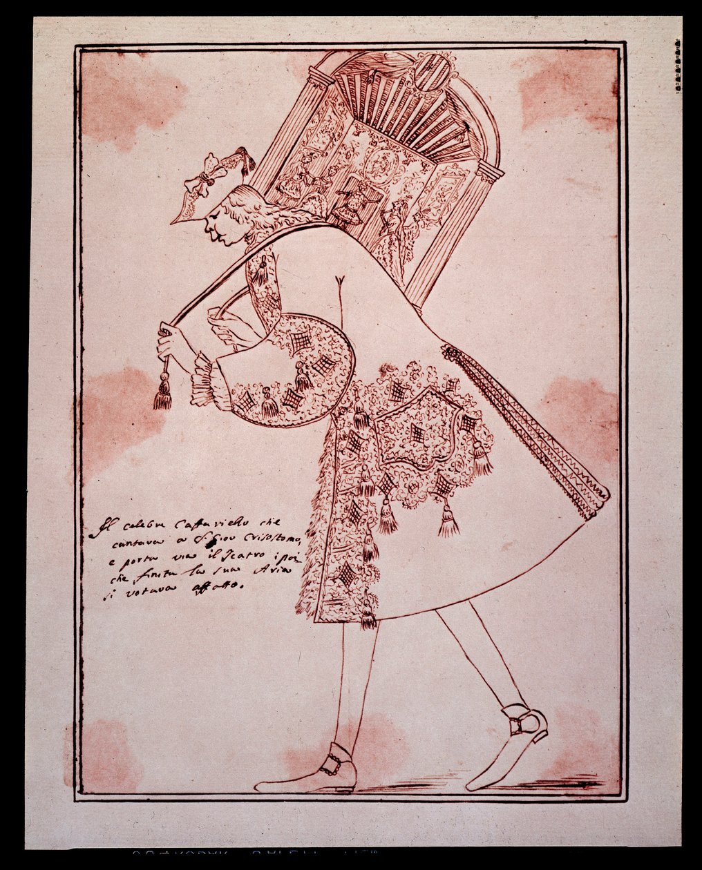 Portrét Gaetana Majorany zvaného Caffarelli (nebo Cafarello nebo G Affariello) (1710-1783) Italský kastrát (kastrát) odnášející divadlo San Giovanni Grisostomo Cartoon od Antona Maria Zanettiho (1680-1767). 18. století. Soukromá sbírka. od Antonio Maria Zanetti