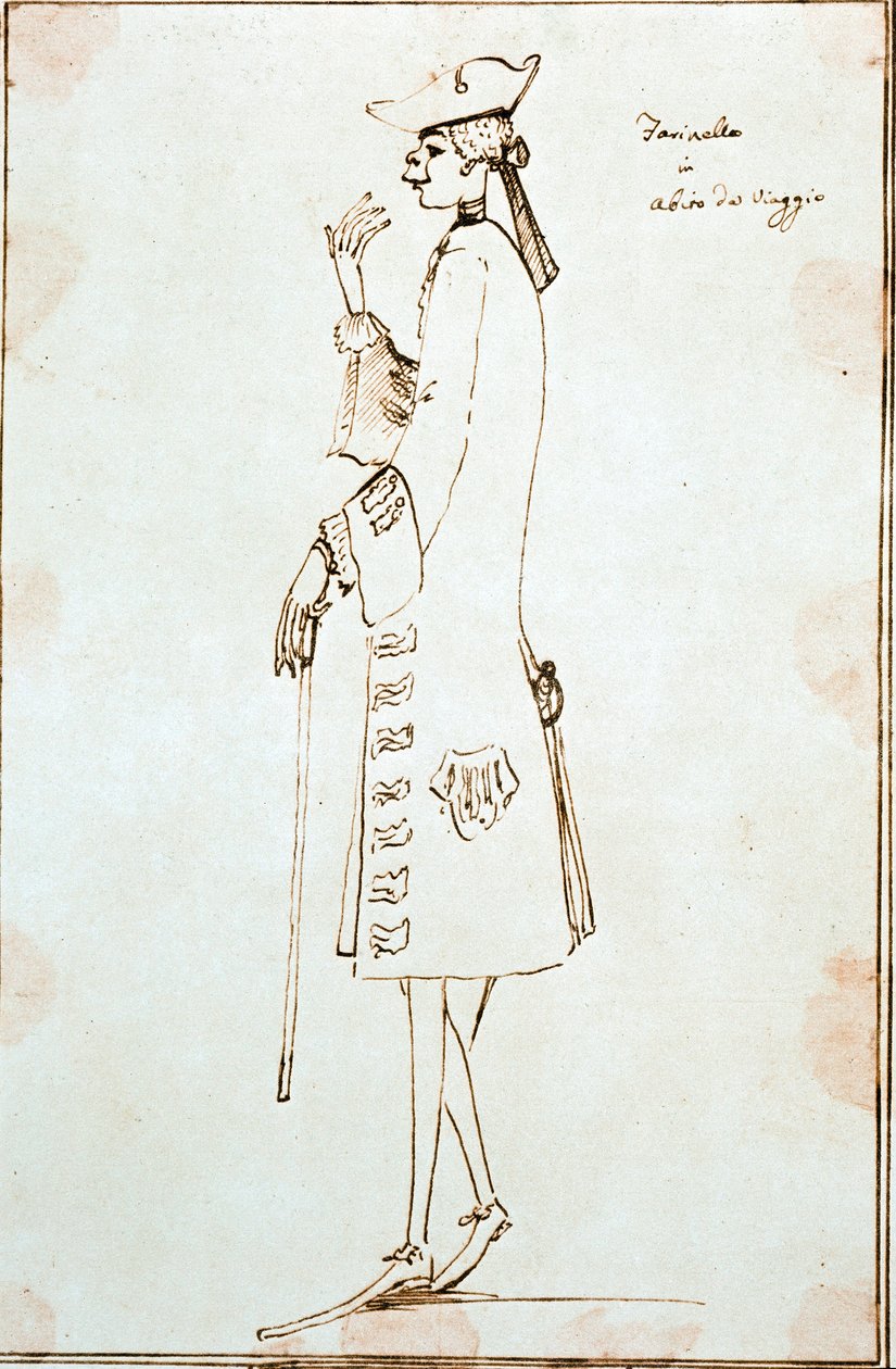 Portrét kastrovaného zpěváka Carla Broschi dit Farinelli (1705-1782) představuje během své cesty do Benátek, aby provedl La Didone abandonnata Tommasa Albinoniho “” ” kolem roku 1725. Kresba Anton Maria Zanetti (1680-1767) Benátky Fondazione Cini od Antonio Maria Zanetti