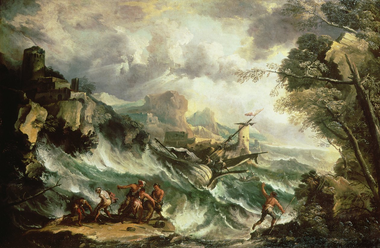 Seascape with Shipwreck, c.1700-07 (olej na plátně) (viz také 123093) od Antonio Marini
