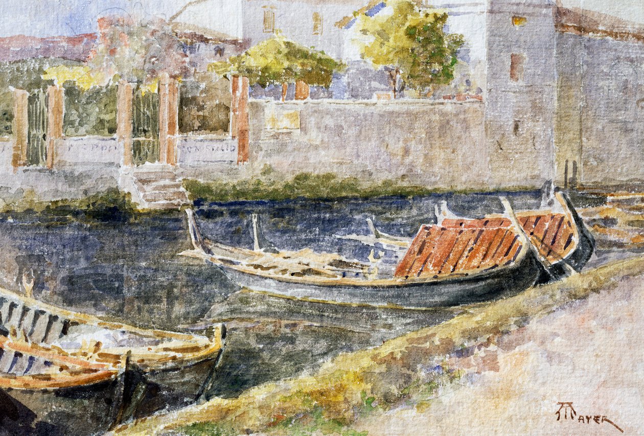 Sirmione na jezeře Garda, Antonio Mayer (1862-1921), akvarel. Itálie, 20. století. od Antonio Mayer