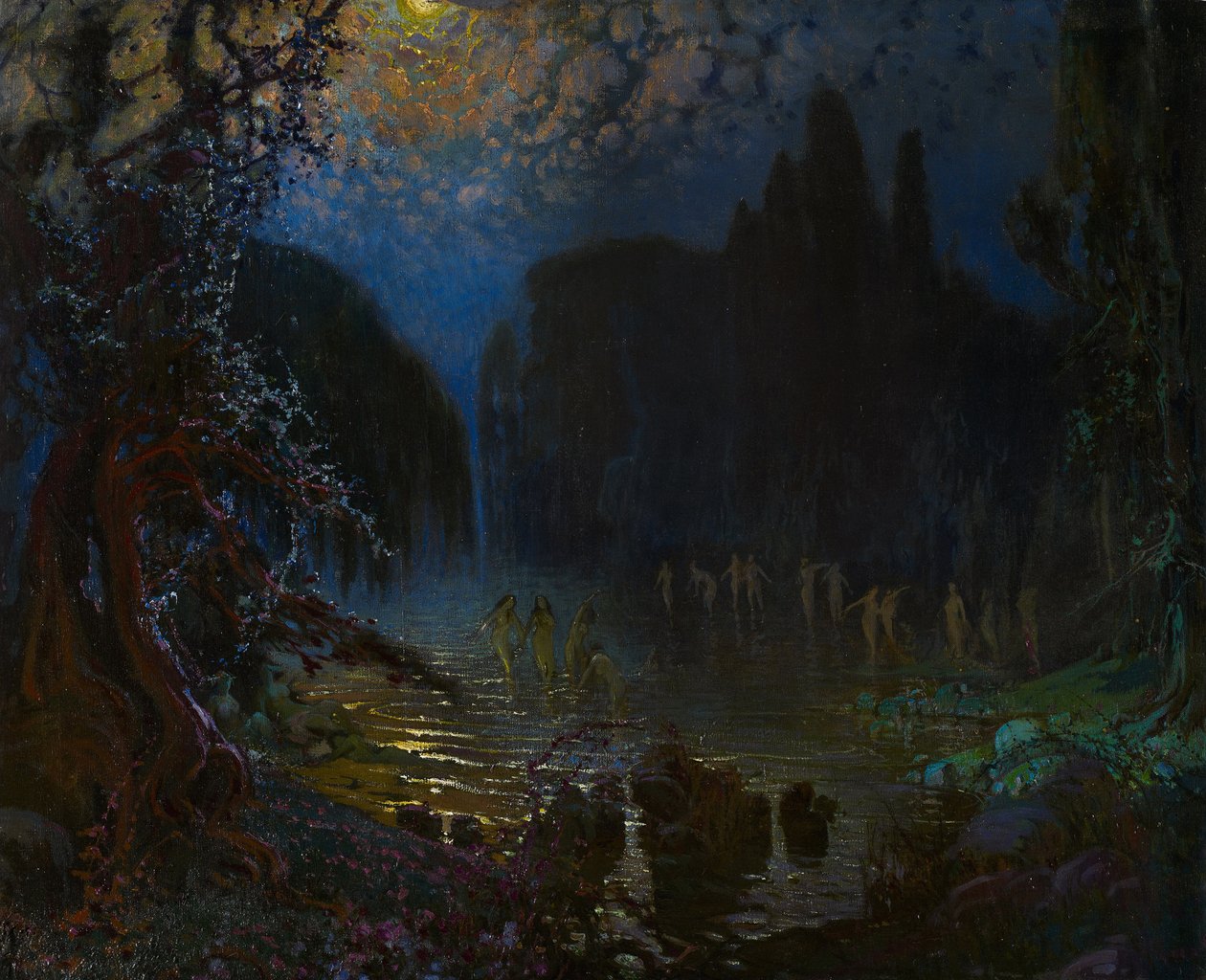 Koupání nymf - Munoz Degrain, Antonio (1840-1924) - c. 1915 - Olej na plátně - 76,5x93,5 - Museo Carmen Thyssen, Malaga od Antonio Munoz Degrain