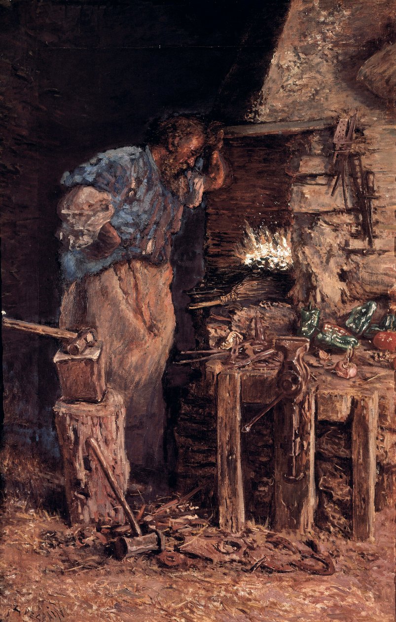 Zlatá svatba kováře (Kovář na zlatých svatbách). Obraz Anthony Munoz a Degrain (1841-1924). Olej na plátně od Antonio Munoz Degrain