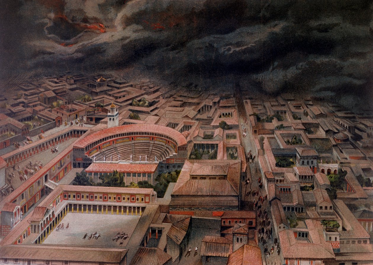 Erupce Vesuvu v Pompejích v roce 79 našeho letopočtu od Antonio Niccolini