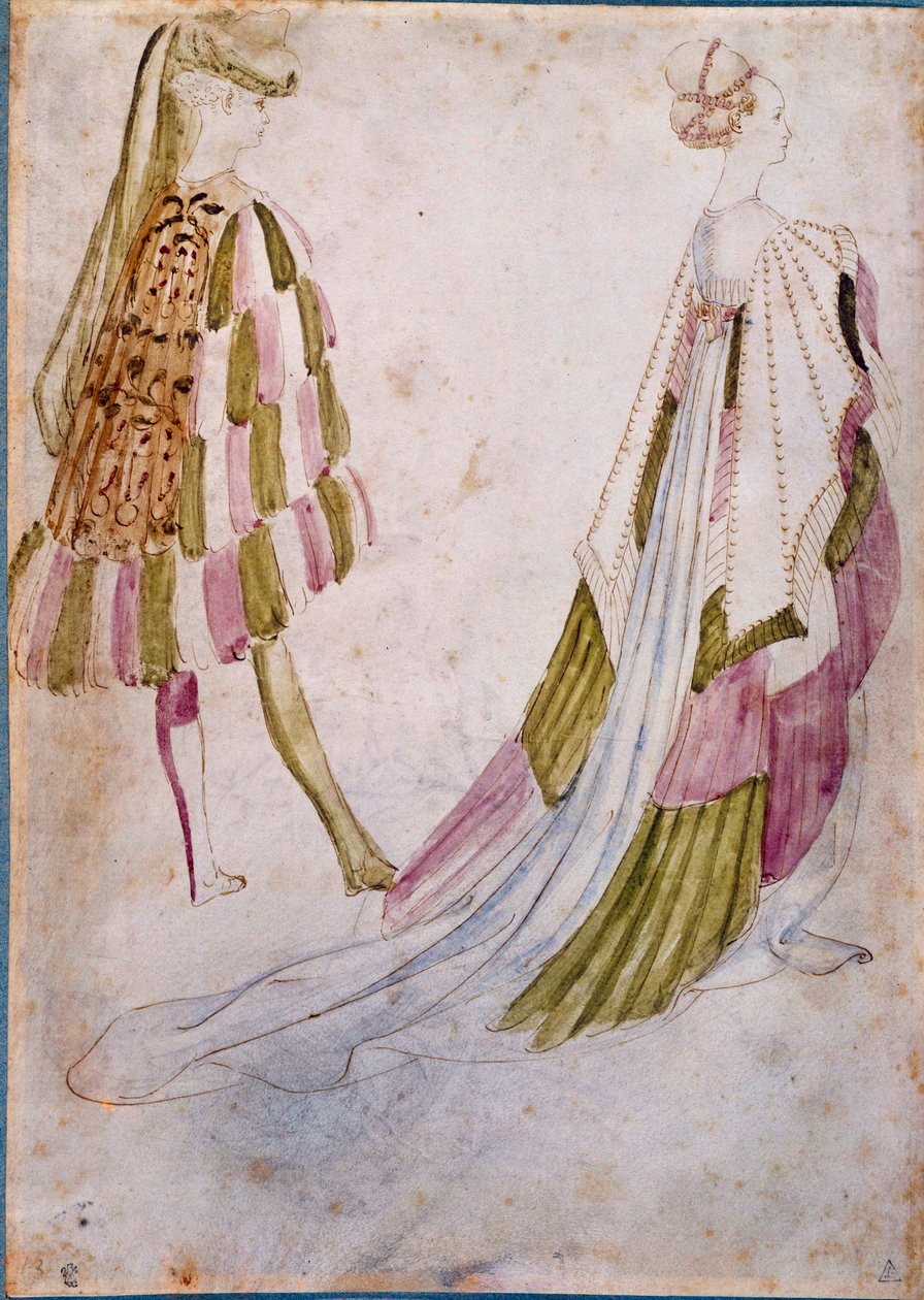 Muž a žena v dvorním oděvu Akvarel, peříčka a pero od Antonia di Puccia Pisano dit Pisanello (před 1395-1455) 1450 ne. 0,27x0,19 m Chantilly, Musee Conde od Antonio Pisanello