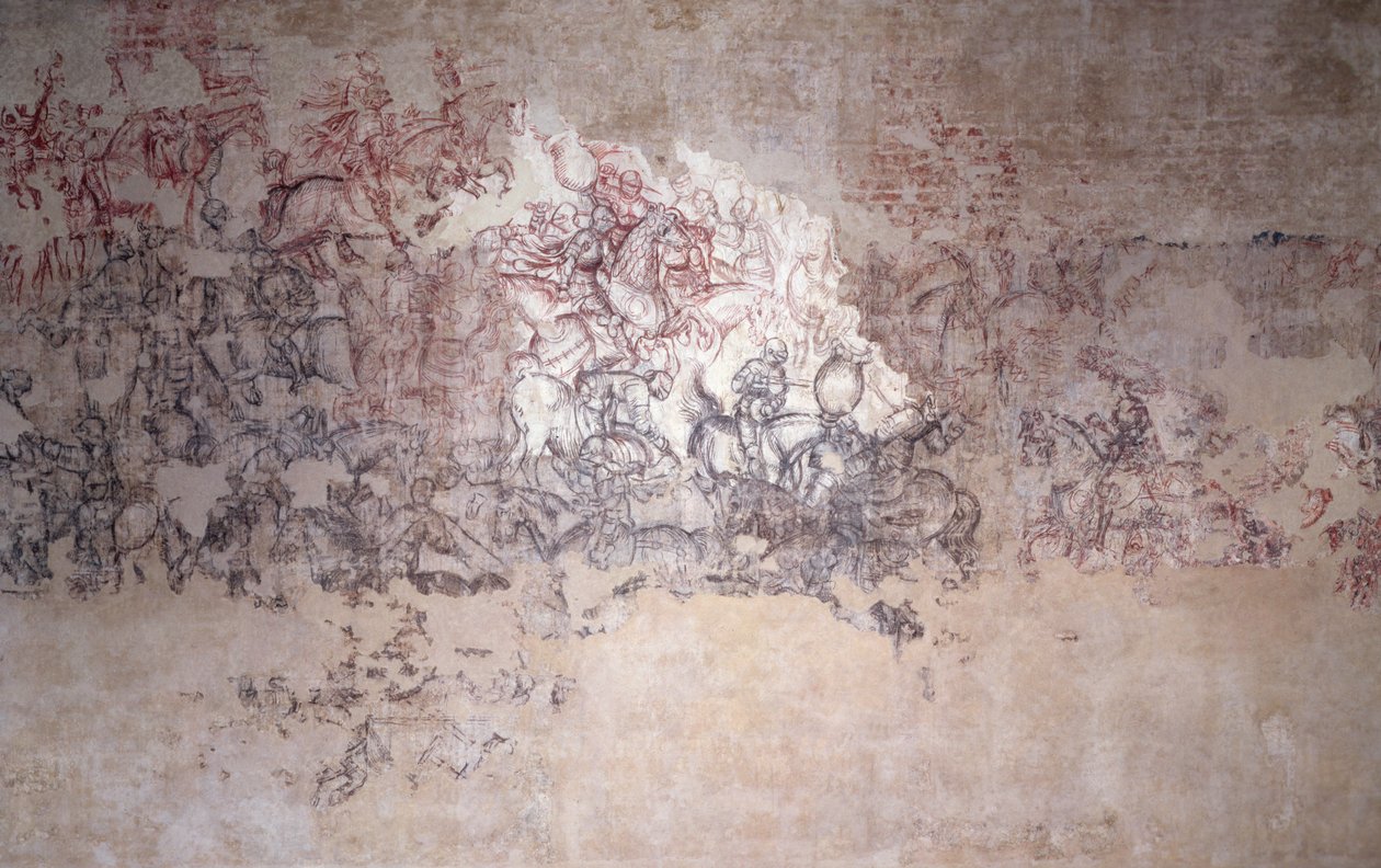 Bitevní turnaj, fragment nástěnné malby ze Sala del Pisanello (dříve Sala dei Principi) (sinopia) od Antonio Pisanello