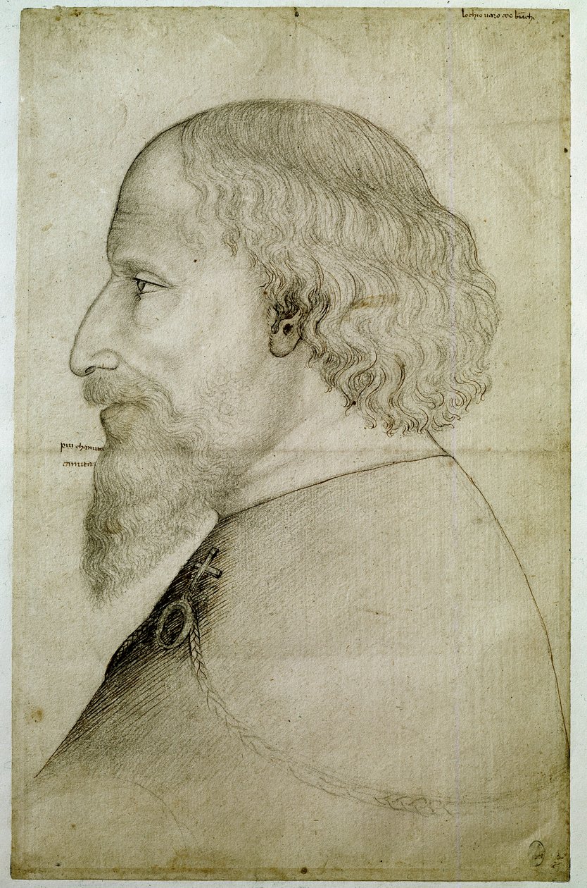 Císař Zikmund Lucemburský (1368-1437), viděn v poprsí, z profilu vlevo. Kresba Antonia di Puccio Pisano dit Pisanello (před 1395-1455). Černý kámen. Rozměr: 41,1 x 55,9 cm. od Antonio Pisanello