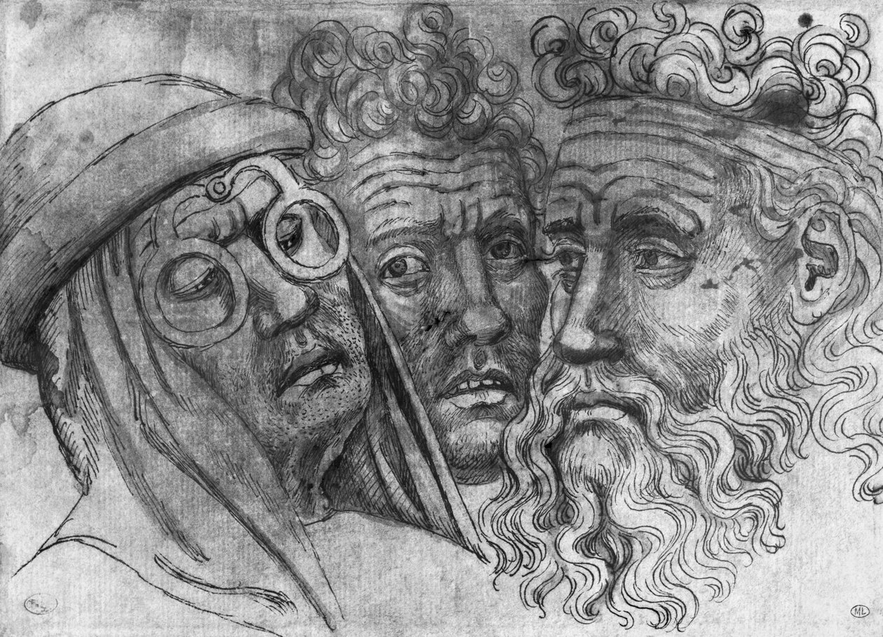 Hlavy tří mužů z alba The Vallardi od Antonio Pisanello