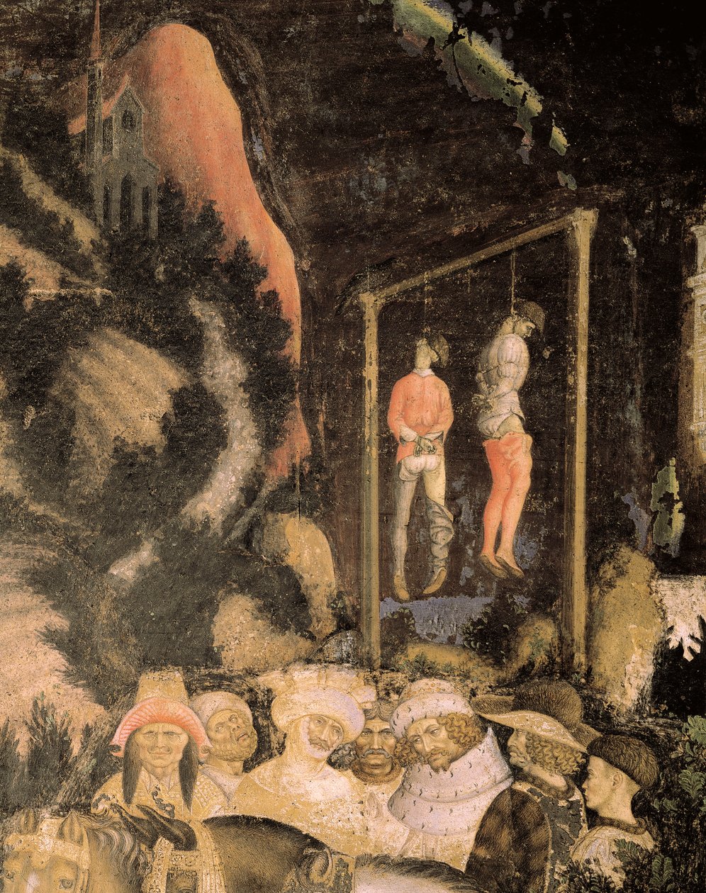 Oběšenci, detail ze Svatého Jiří a princezny od Antonio Pisanello