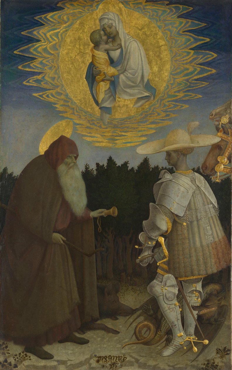 Panna a dítě se svatými Anthony Abbot a George, c. 1440 od Antonio Pisanello