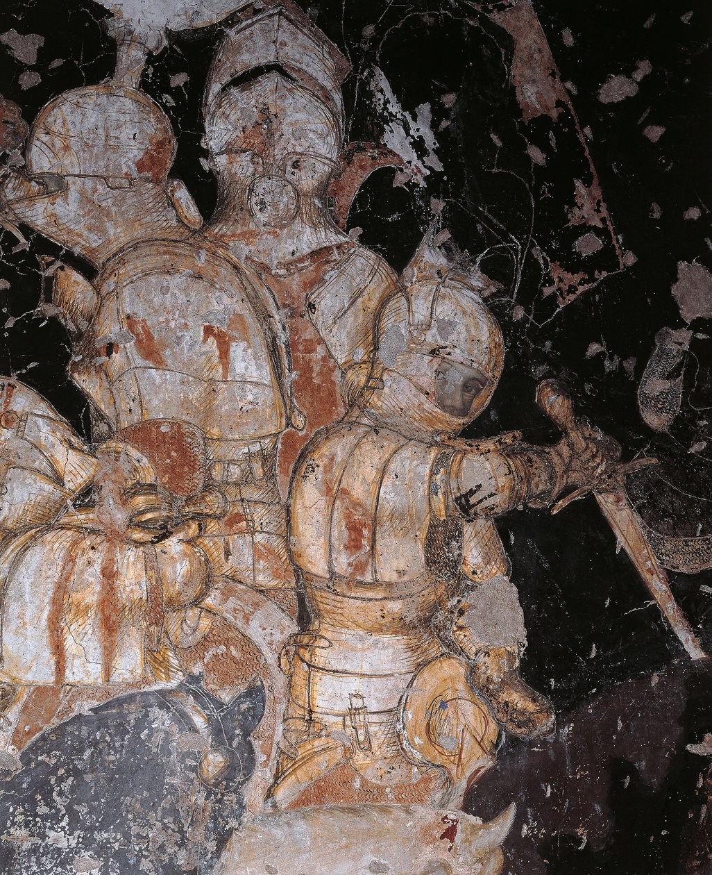 Turnaj-bitva u Louvezerp od Antonia Pisana známý jako Pisanello (před rokem 1395-cca 1455), freska, detail, Palazzo Ducale, Mantua od Antonio Pisanello