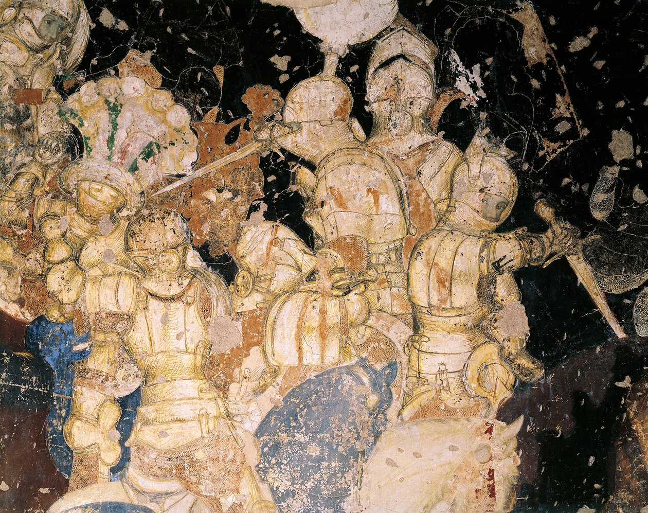 Turnaj-bitva u Louvezerp, Antonio Pisano známý jako Pisanello (před rokem 1395-cca 1455), freska. Detail. Palazzo Ducale, Mantova. od Antonio Pisanello