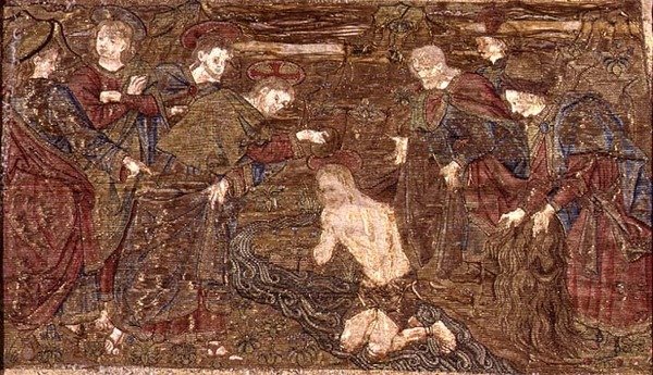Kristus křtí sv. Jana Křtitele, tapisérie zobrazující výjevy ze života světce (textil) od Antonio Pollaiuolo