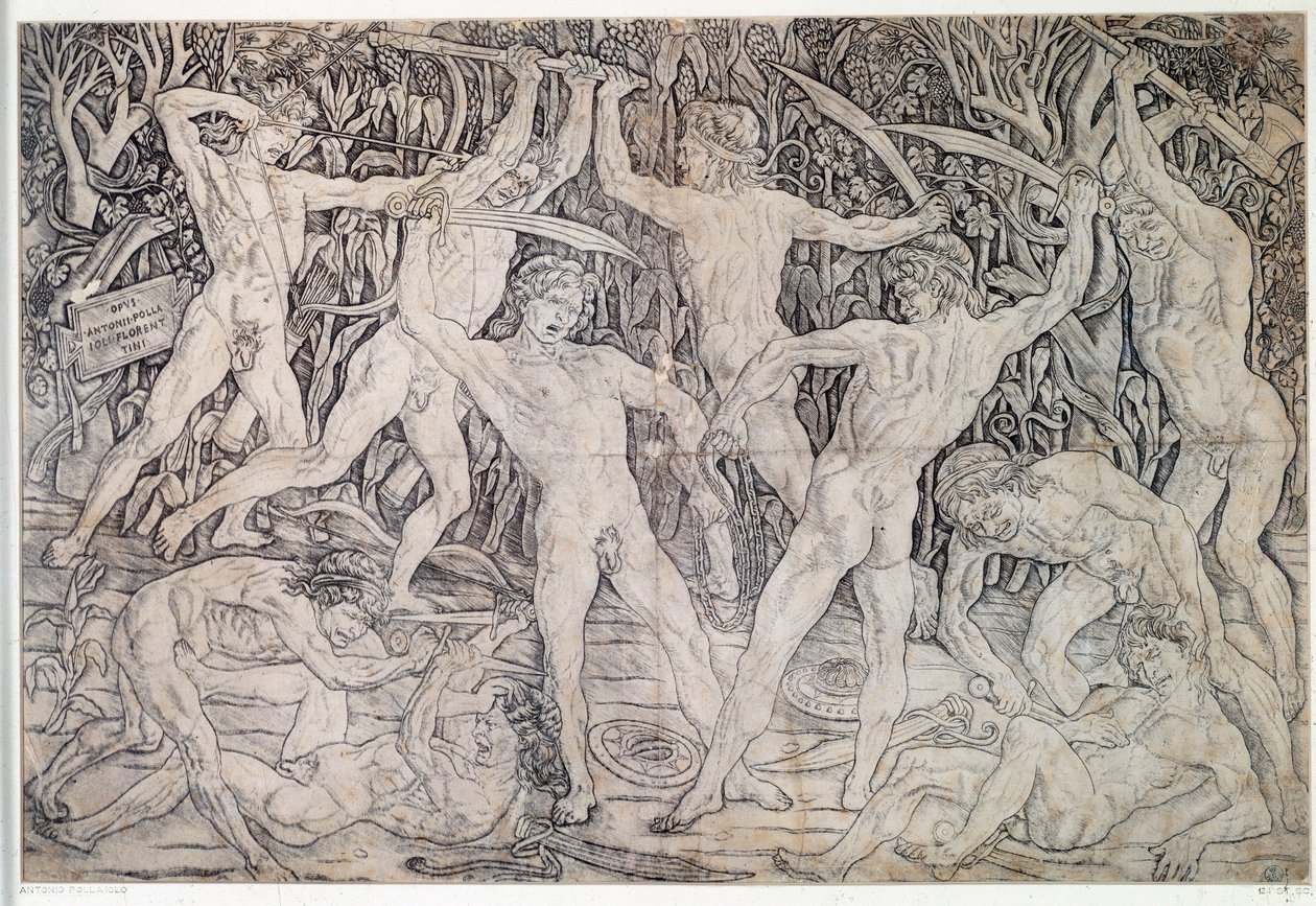 Boj nahých válečníků Kresba Antonia Pollaiola (Pollaiuolo nebo Benci) (asi 1431-1498) 1470 Oddělení tisků a kreseb, Uffizi Florencie od Antonio Pollaiuolo