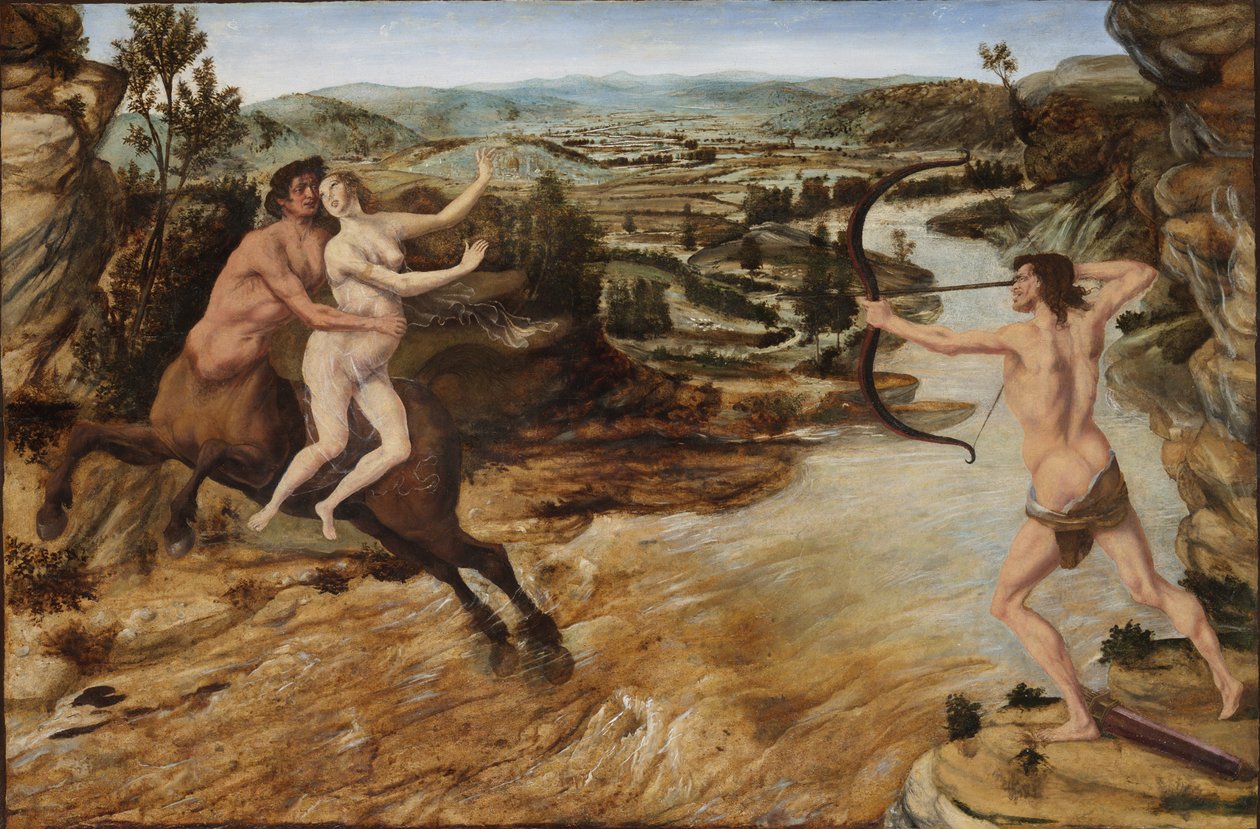 Hercules a Deianira, c.1475-80 (olej na panelu přenesený na plátno) od Antonio Pollaiuolo
