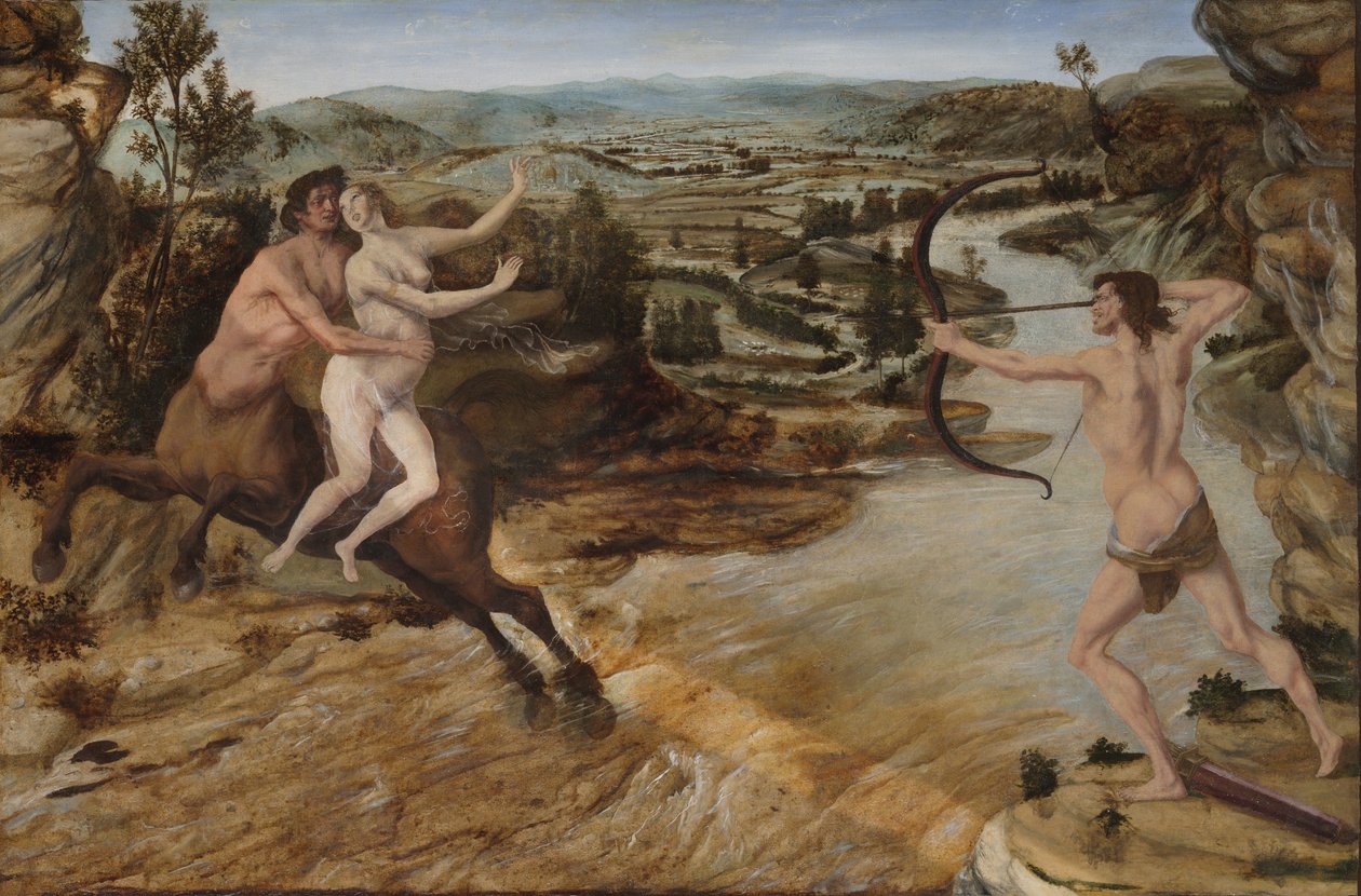 Hercules a Deianira, c.1475-80 (olej na panelu přenesený na plátno) od Antonio Pollaiuolo