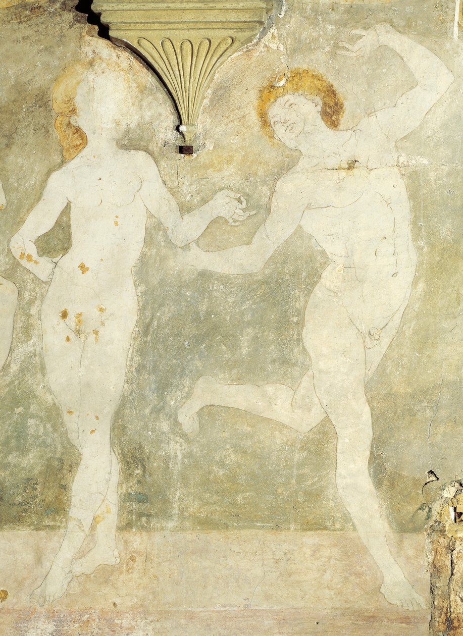 Aktový tanec od Antonia del Pollaiuola nebo Antonia Benciho (cca 1431-1498), freska, detail, Villa La Gallina, Arcetri, Florencie od Antonio Pollaiuolo