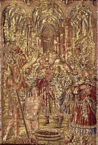 Svatý Jan Křtitel zvěstuje farizejům Kristovo poslání, tapisérie zobrazující výjevy ze života světce (textil) od Antonio Pollaiuolo