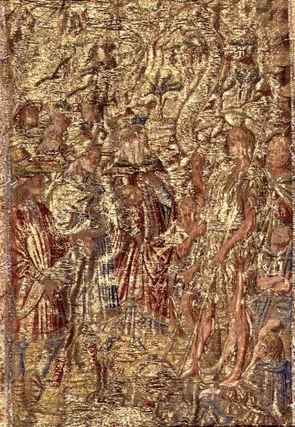 Svatý Jan Křtitel Před velekněžími a levity, tapisérie zobrazující výjevy ze života světce (textil) od Antonio Pollaiuolo