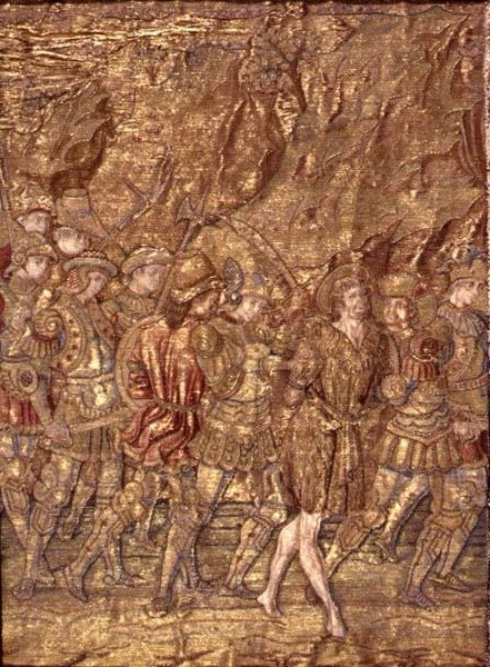 Svatý Jan Křtitel odvezen do vězení, tapisérie zobrazující výjevy ze života světce (textil) od Antonio Pollaiuolo