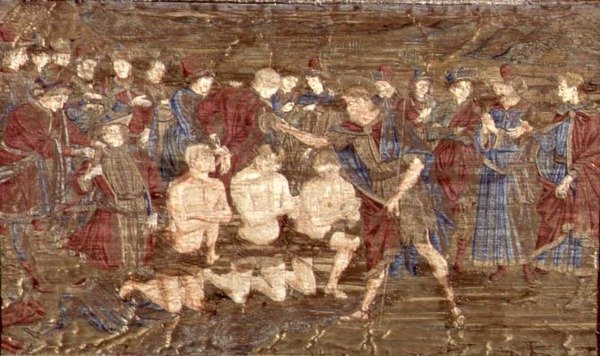 Křest novofytů, tapisérie zobrazující výjevy ze života sv. Jana Křtitele (textil) od Antonio Pollaiuolo