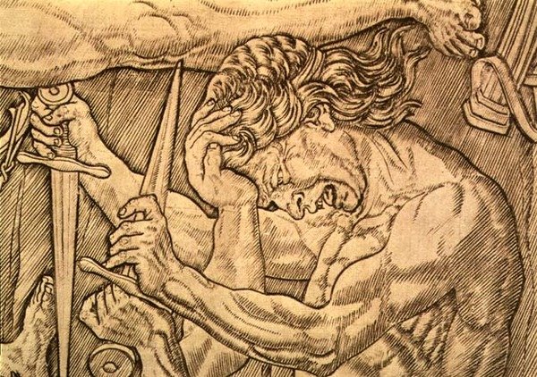 Bitva deseti aktů, detail mužů bojujících s dýkami, c.1470-75 (pero a inkoust na papíře) (viz také 57536) od Antonio Pollaiuolo