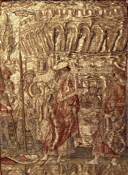Učedníci na návštěvě u sv. Jana Křtitele ve vězení, tapisérie zobrazující výjevy ze života světce (textil) od Antonio Pollaiuolo