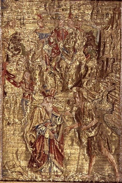 Setkání sv. Jana Křtitele a velekněze, tapisérie zobrazující výjevy ze života světce (textil) od Antonio Pollaiuolo