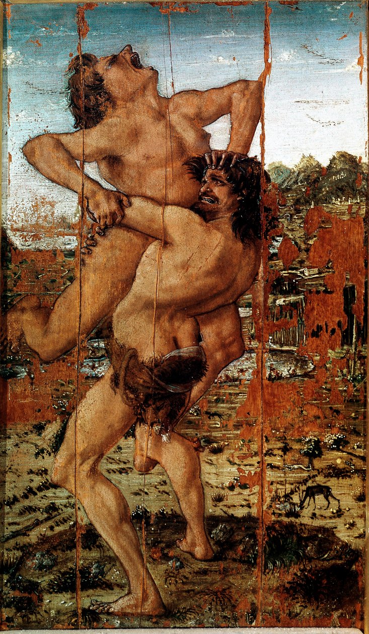 Dvanáct Herkulových děl: „Hérakles (Herkules) zvedni obra Ante“ Obraz Antonia Benciho s názvem Pollaiolo (Pollaiuolo) (1431-1498) od Antonio Pollaiuolo