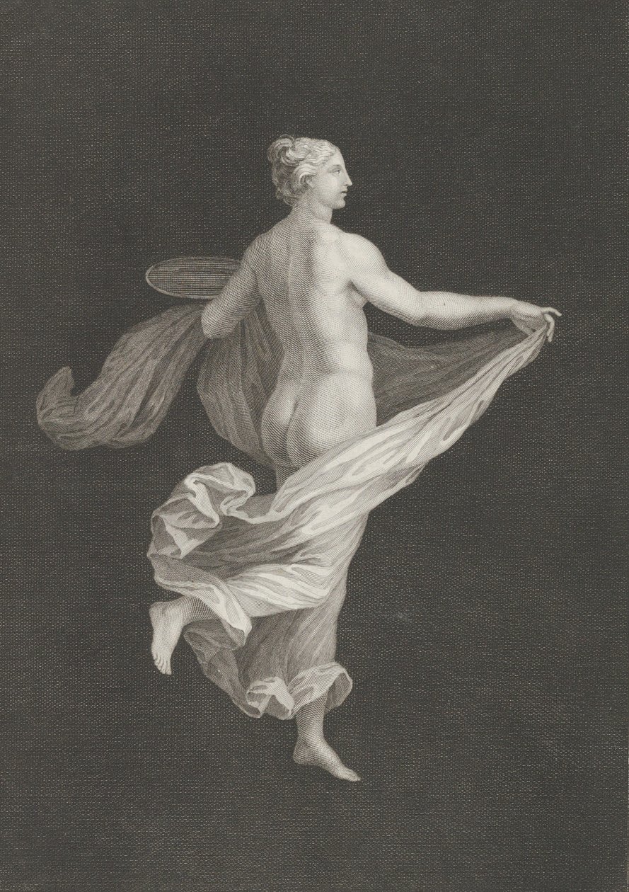 Částečně nahá bacchante při pohledu zezadu, čelem vpravo a držící oválný d..., ca. 1795-cca. 1820. od Antonio Ricciani