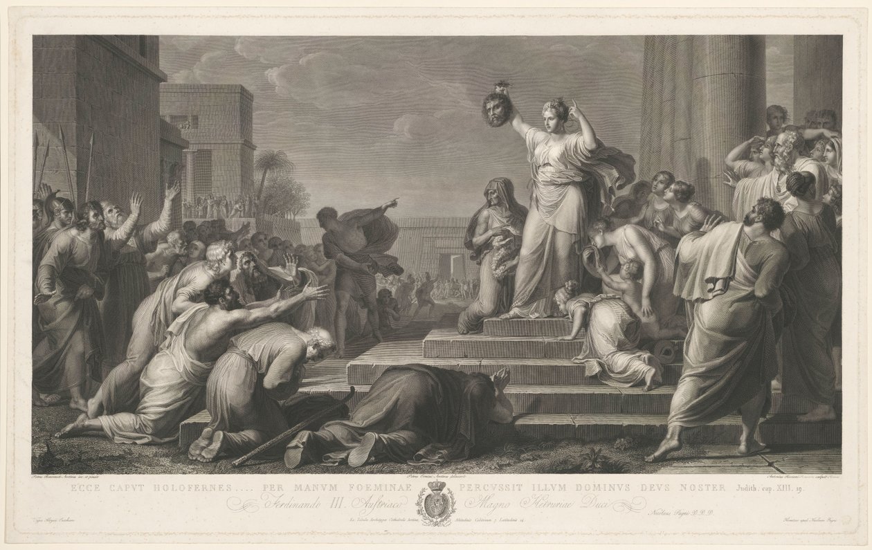 Judith ukazuje hlavu Holoferna lidem od Antonio Ricciani