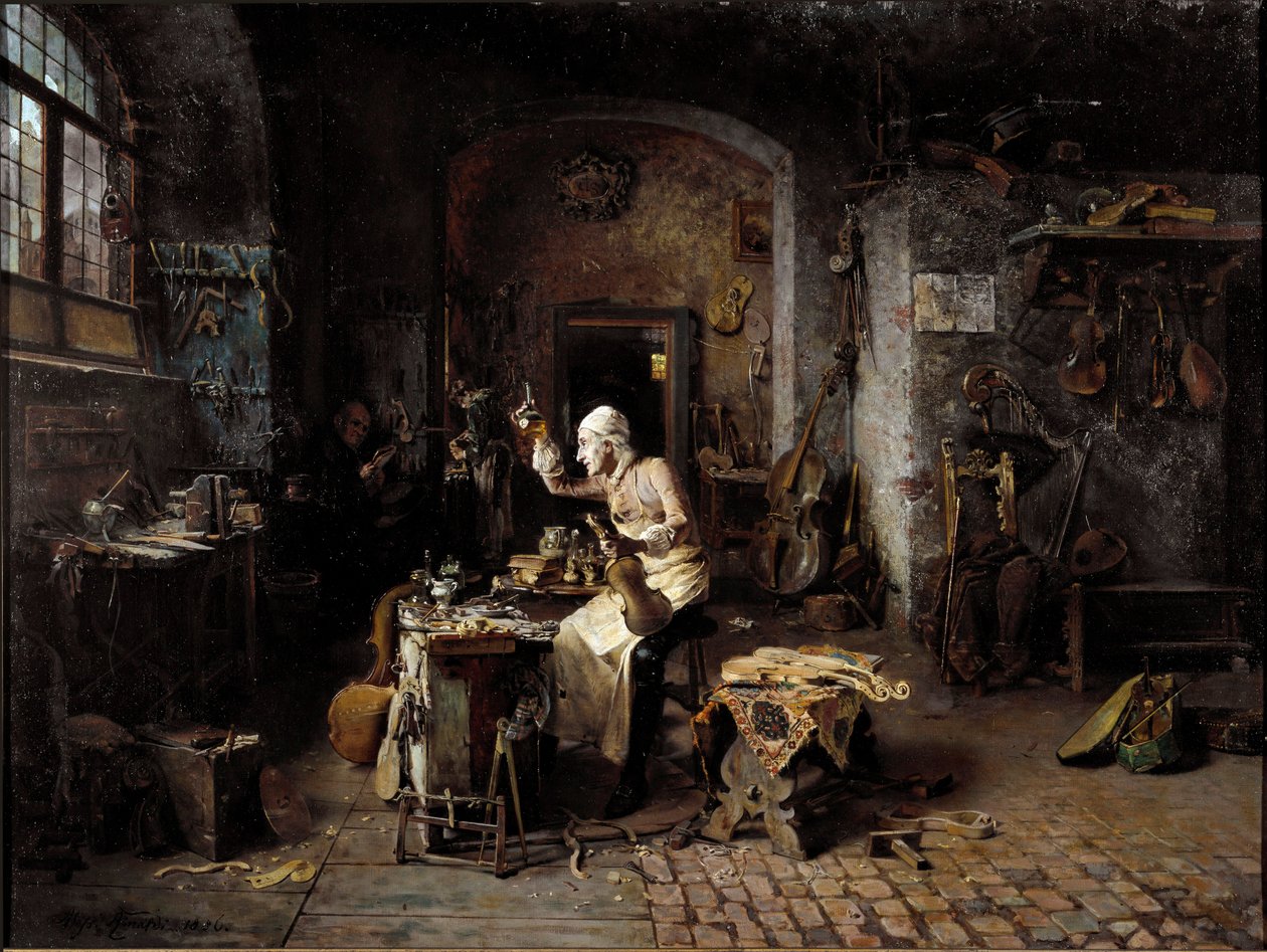 Italský loutnista Antonio Stradivari (Stridivarius) (1644-1737) ve své dílně od Antonio Rinaldi