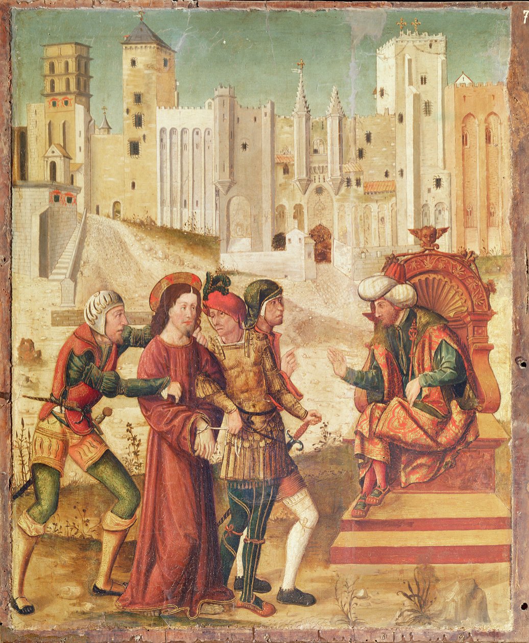 Kristus před Herodem, levý panel z Pašijového retáblu, 1517-20 (tempera na panelu) od Antonio Ronzen