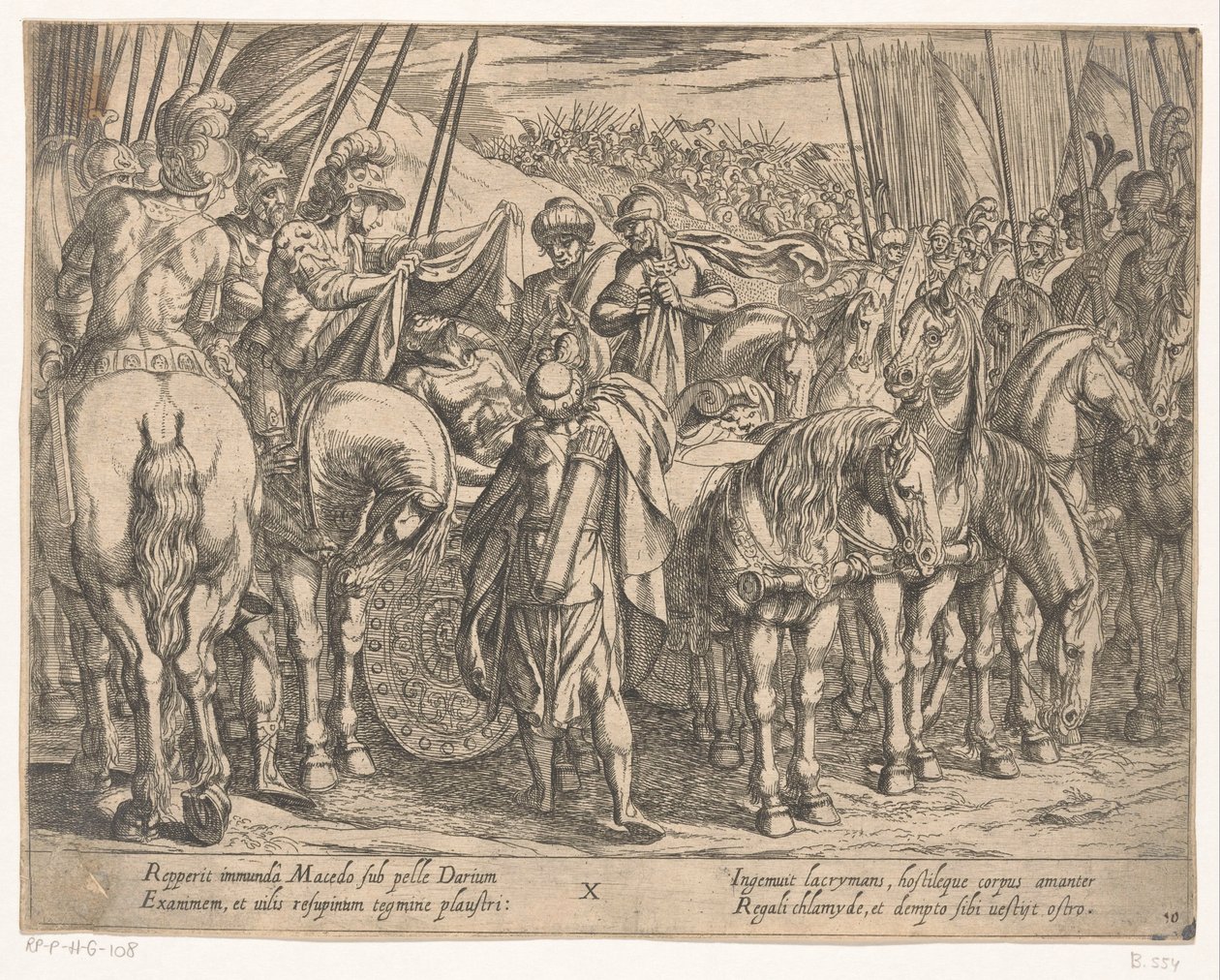 Alexandr Veliký najde Dariovo tělo Skutky Alexandra Velikého (název série) Alexandri magni praecipvae res gestae (název série) od Antonio Tempesta