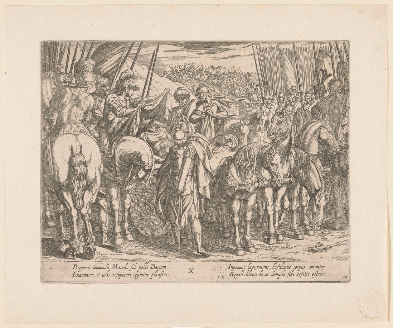 Alexandr Veliký najde Dariovo tělo Skutky Alexandra Velikého (název série) Alexandri magni praecipvae res gestae (název série) od Antonio Tempesta
