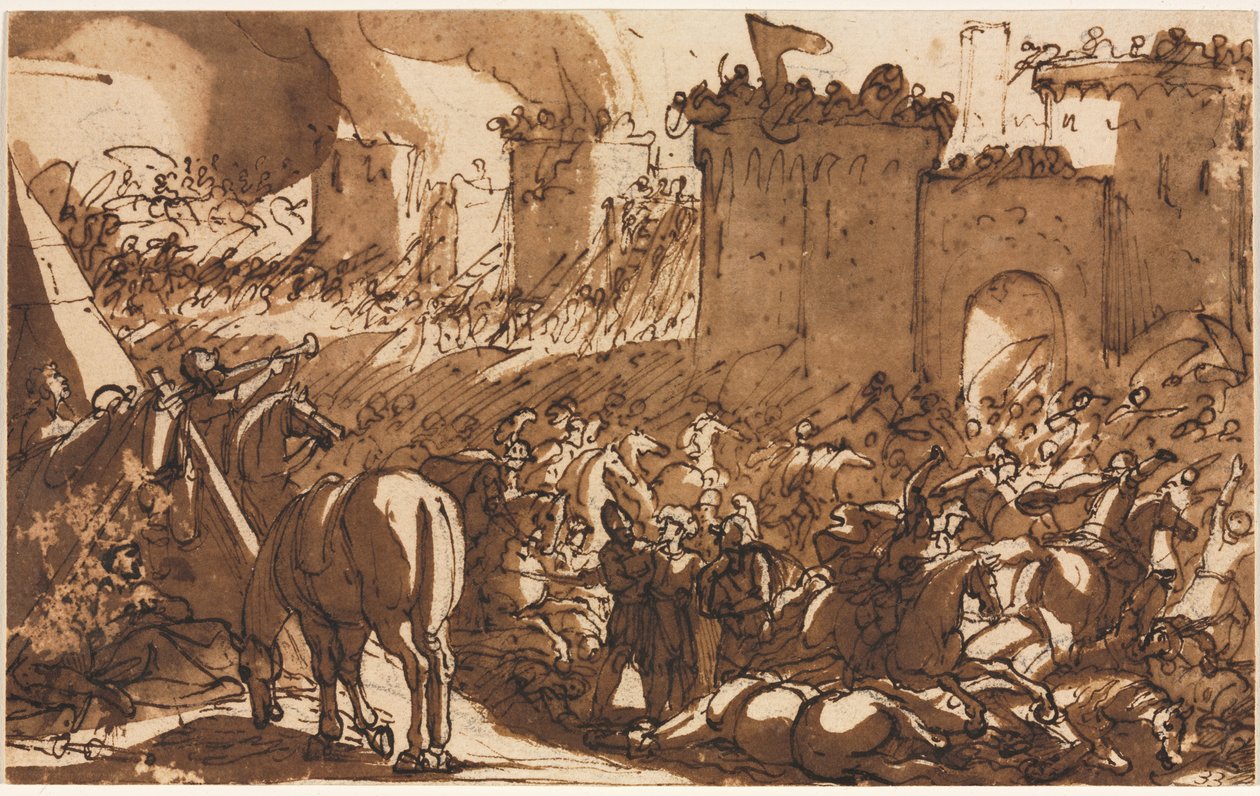 Bitevní scéna s pevností, první třetina 17. století. od Antonio Tempesta