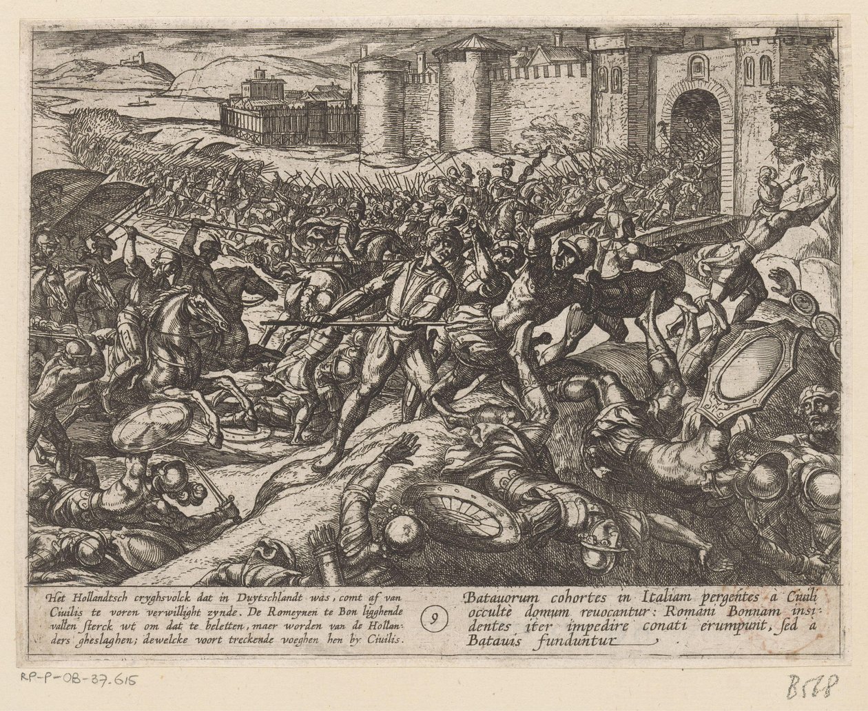 Římané jsou poraženi holandskými jednotkami u Bonnu Batavské války proti Římanům (název série) Batavorum cum Romanis Bellum (název série) od Antonio Tempesta