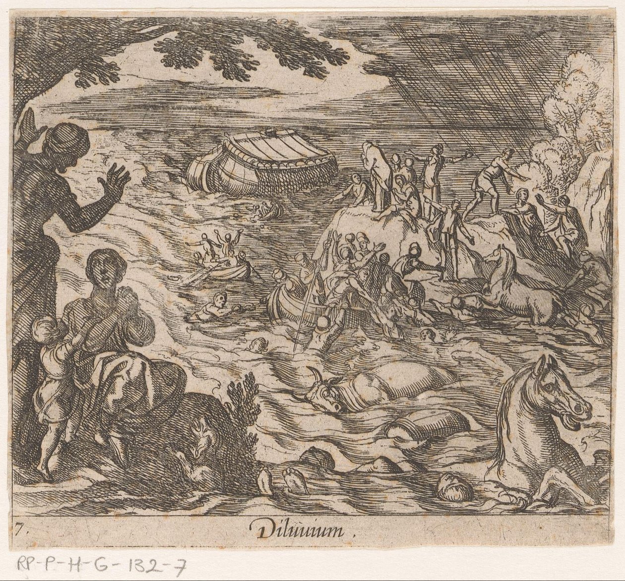 De Zondvloed Deluvium (název na objektu) Metamorphoseon sive Transformum (název série) Metamorfosen van Ovidius (název série) od Antonio Tempesta