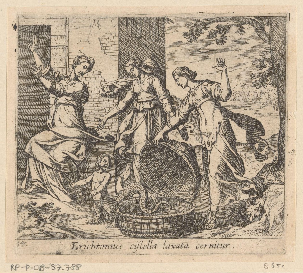 Erichthonius uit zijn mand gelaten Erichthonius je viděn s volným košem (titul na předmětu) Metamorphoseon nebo transformace (název série) Metamorfosen van Ovidius (název série) od Antonio Tempesta