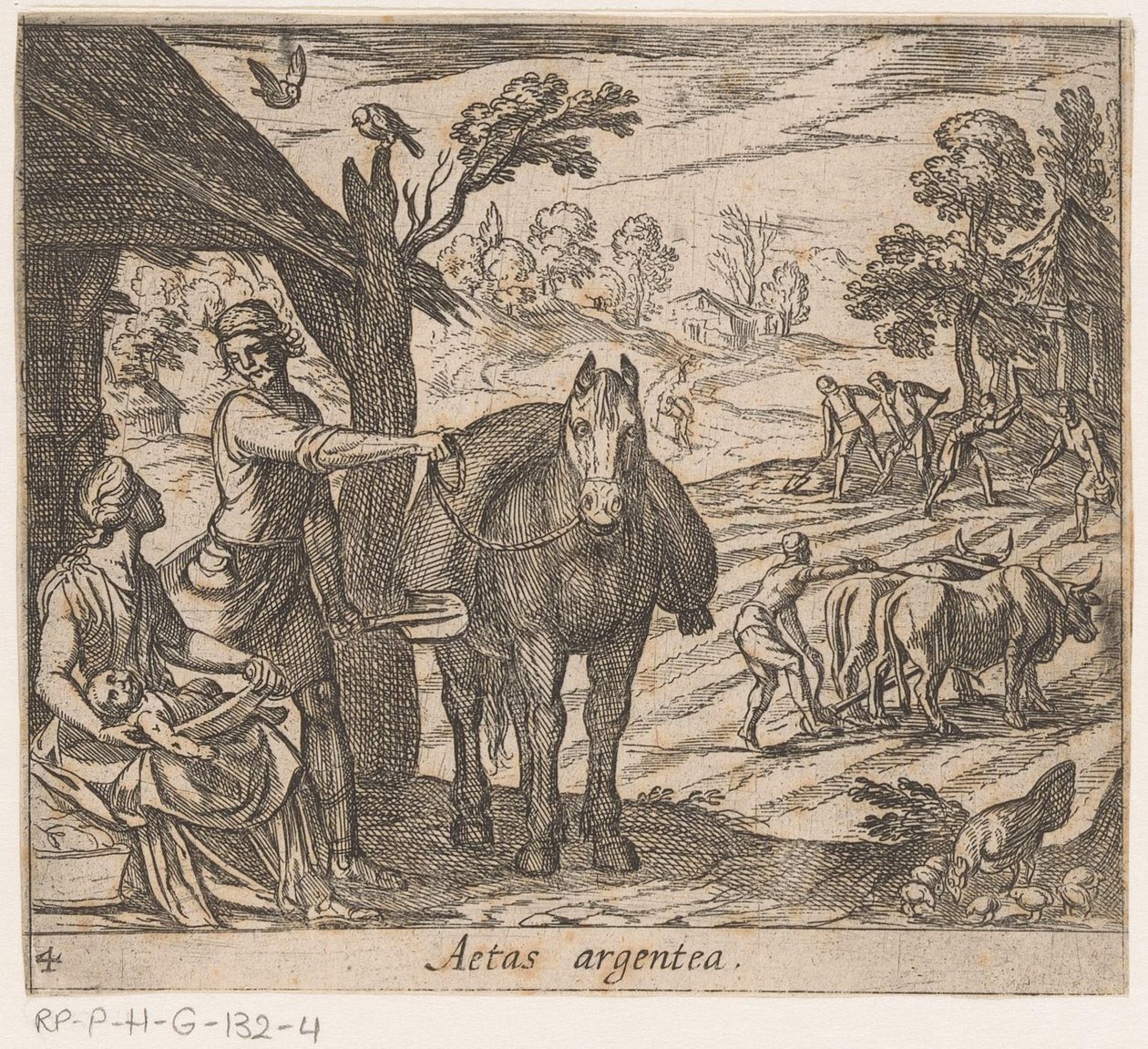 Stříbrný věk Aetas argentea (název na objektu) Metamorphoseon sive Transformum (název série) Metamorfózy Ovidia (název série) od Antonio Tempesta