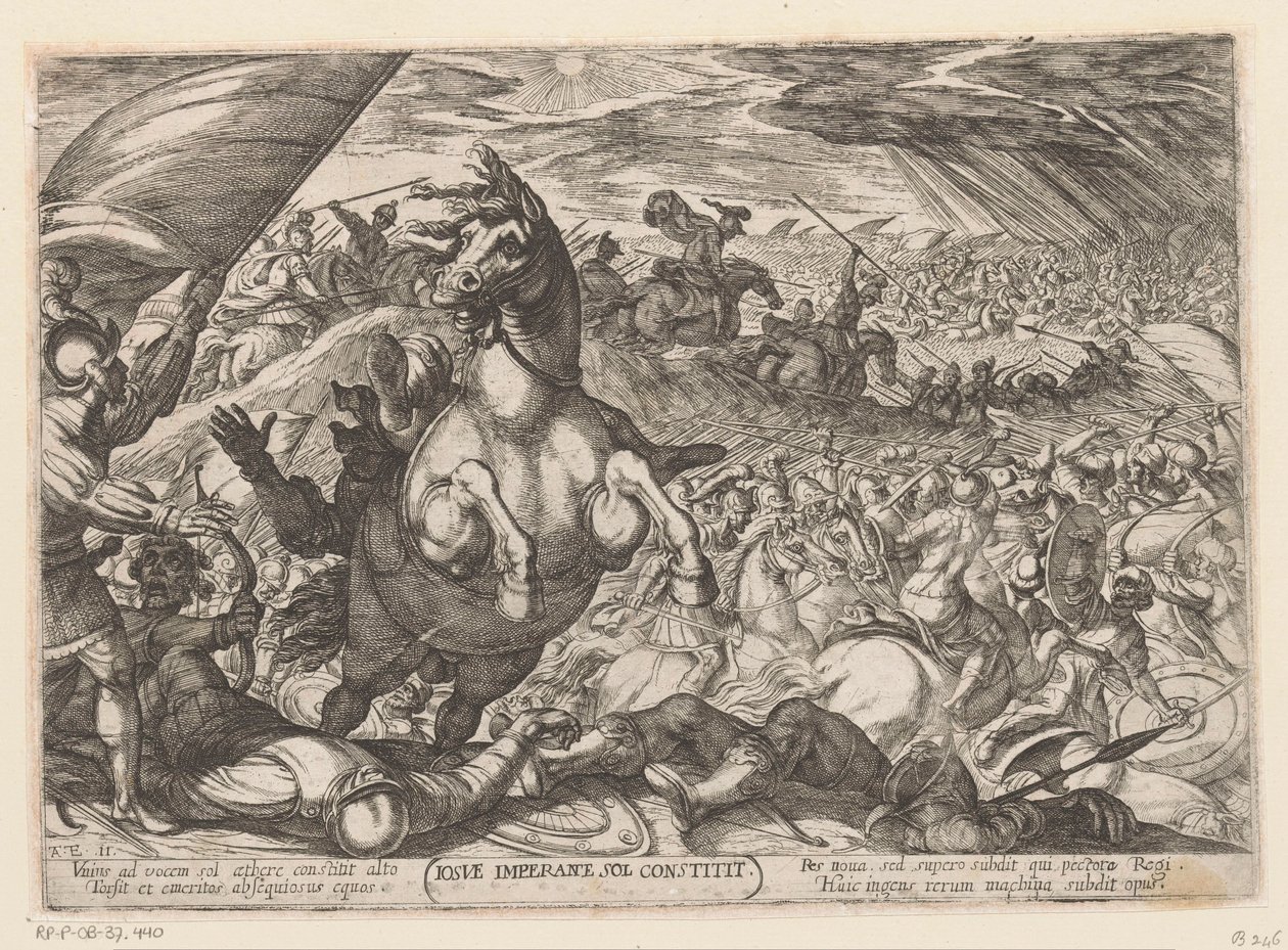 Joshua přikazuje slunci, aby zůstalo stát Iosue imperante sol constitit (název na objektu) Starý zákon bitevní scény (název série) od Antonio Tempesta