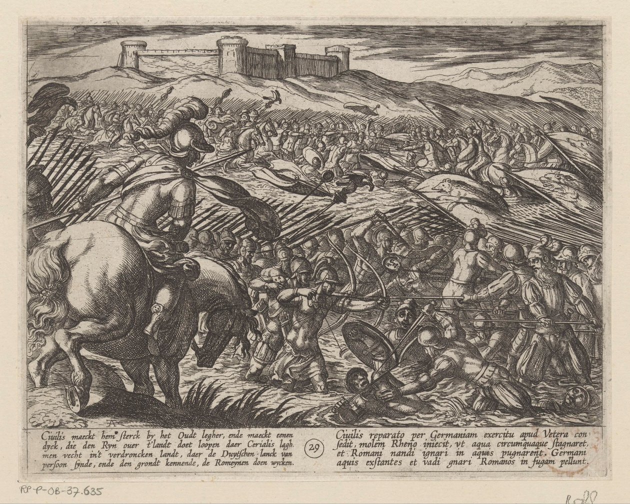 Julius Civilis zaplavuje zemi hrázemi Batavské války proti Římanům (název série) Batavorum cum Romanis Bellum (název série) od Antonio Tempesta