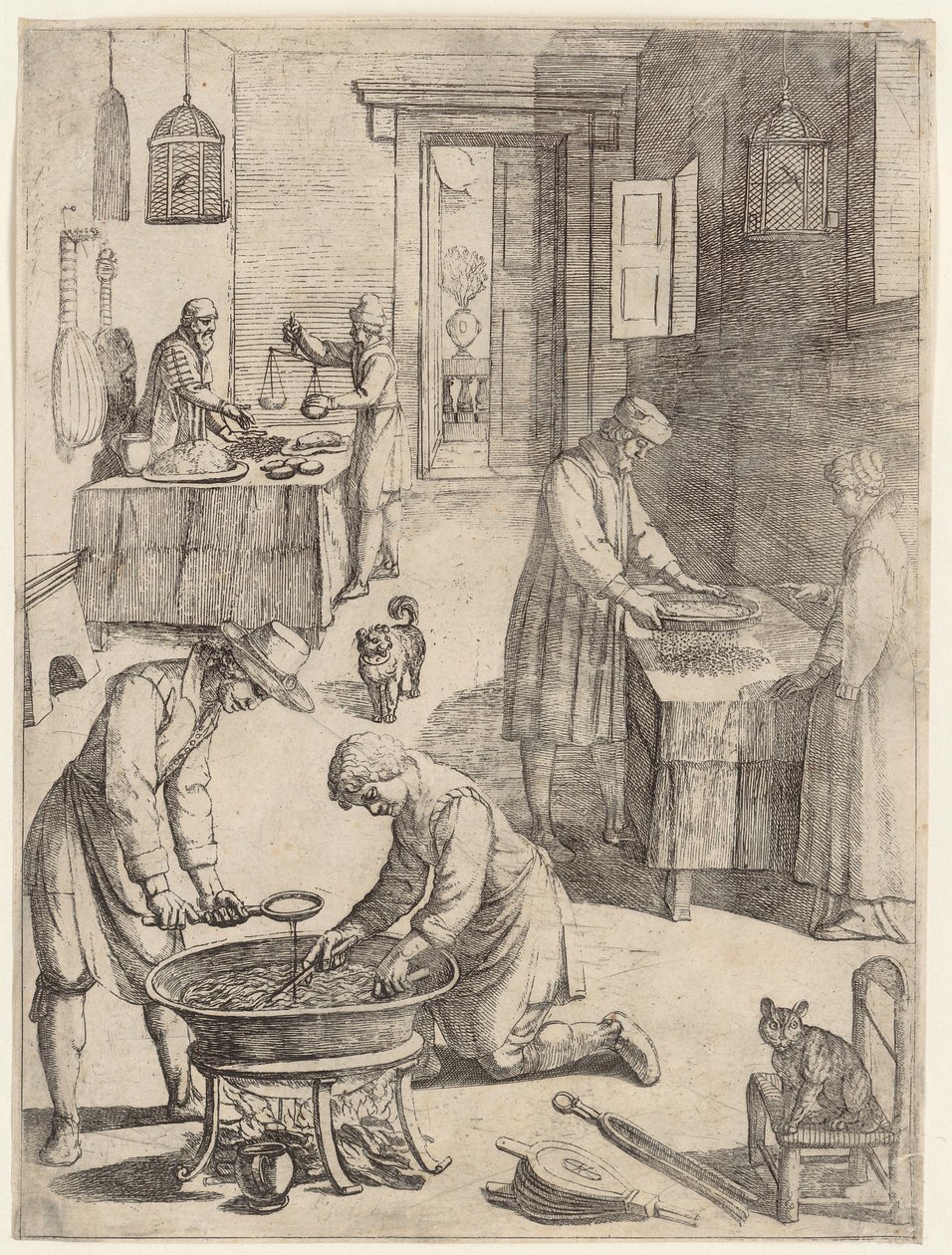Muži a ženy váží, prosévají a vaří vývar od Antonio Tempesta