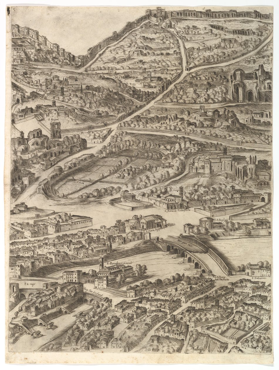 Plán města Říma. Část 5 s lázněmi Caracalla, Santa Sabina a Část..., 1645. od Antonio Tempesta