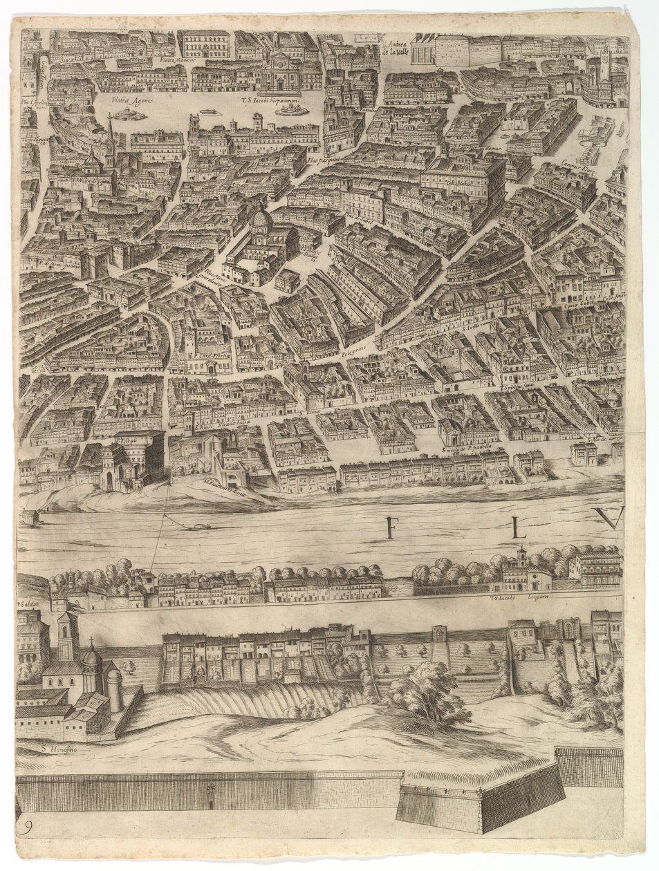 Plán města Říma: list 9 s náměstím Piazza Navona, Campo di Fiore a Sant..., 1645. od Antonio Tempesta