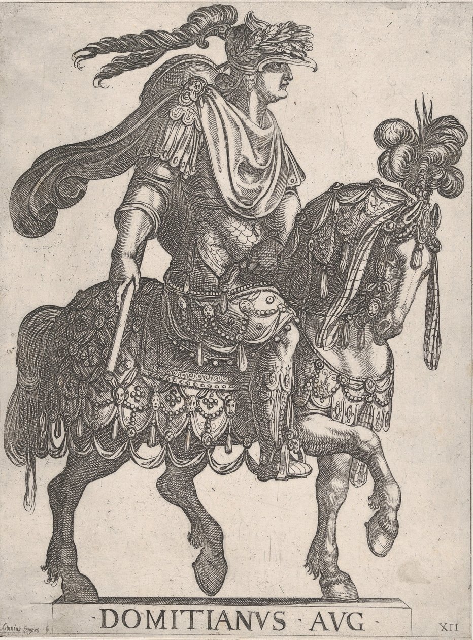 Talíř 12: Císař Domitian na koni čelem vpravo od 
