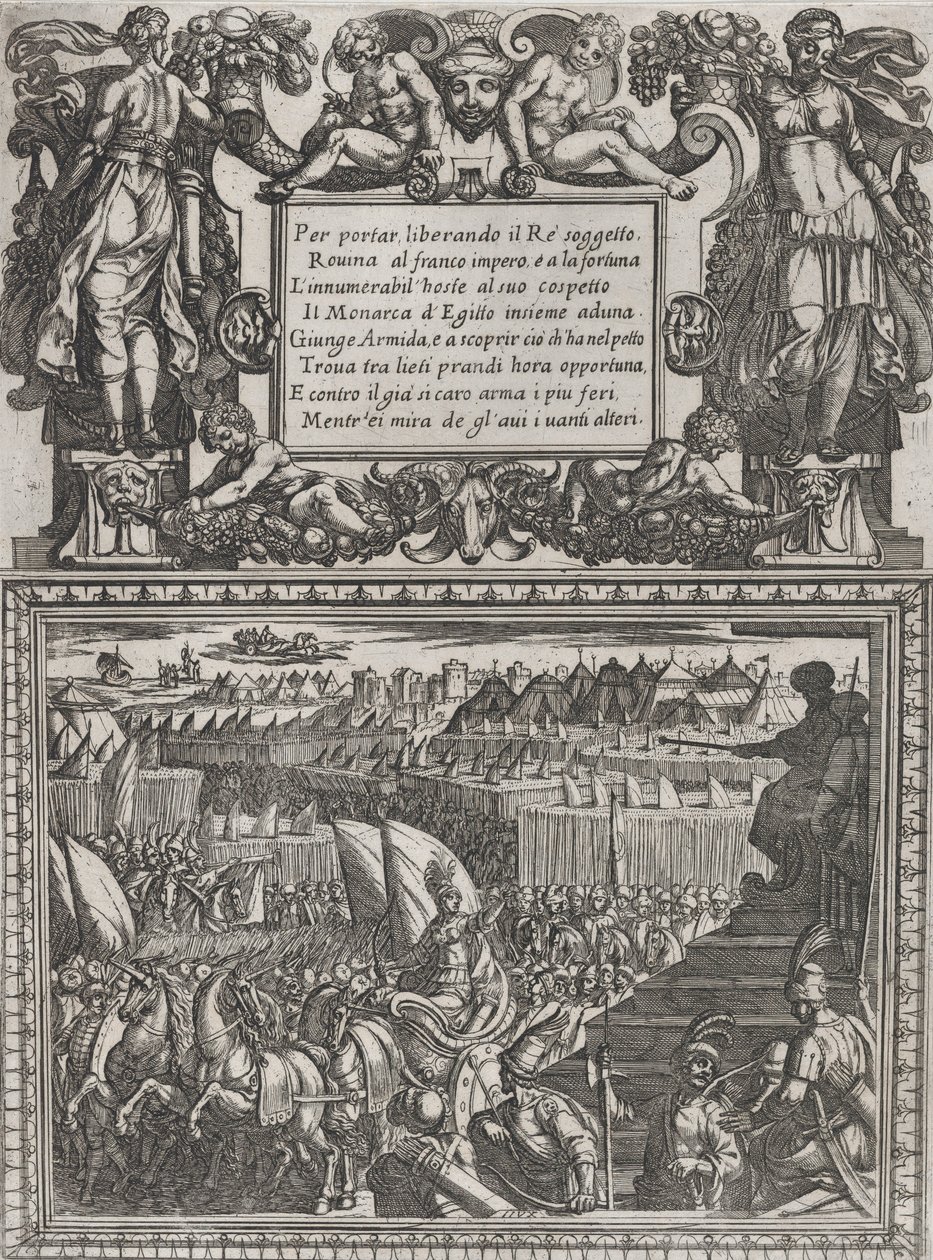 Deska 17: Ilustrace ke zpěvu XVII, z Gerusalemme liberata od Torquata Tassa ..., ca. 1590-1630. od Antonio Tempesta